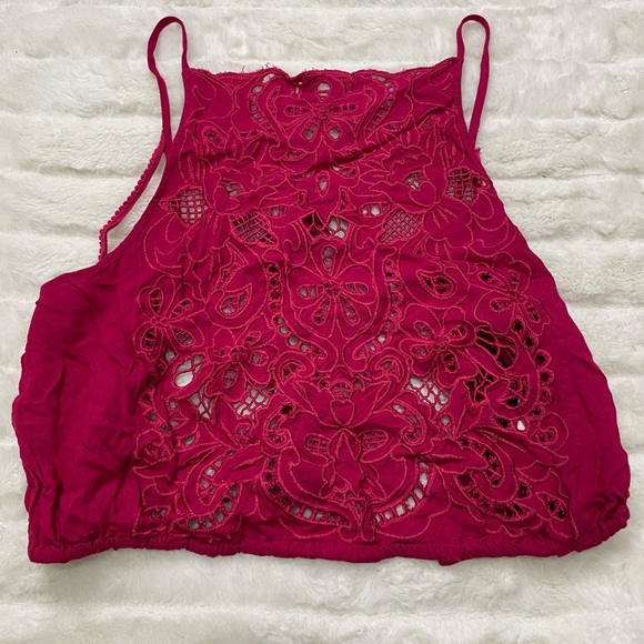 Free People Crochet Open Back Crop Tank Top Sz XS - Picture 7 of 7